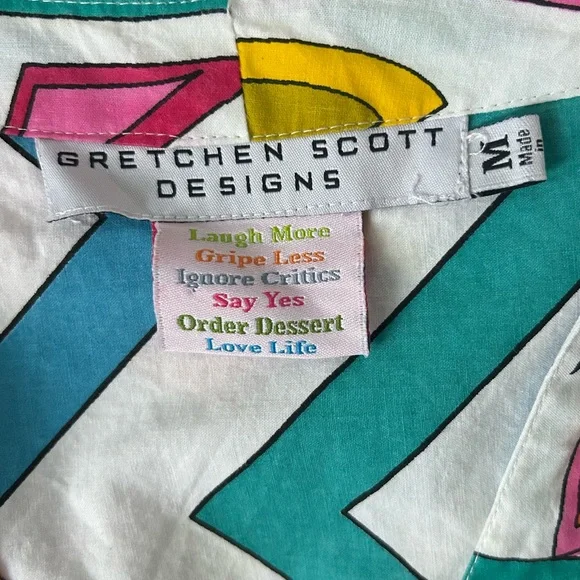 GRETCHEN SCOTT DESIGNS Cotton Sleeveless Wrap Dress Multicolor Geo Abstract | M - Picture 2 of 14